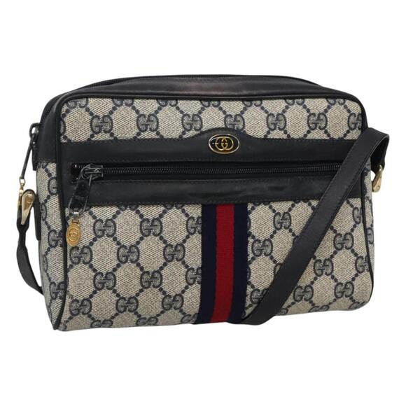 GUCCI GG Supreme Sherry Line Shoulder Bag Pvc Navy Gold 32.001.3654 32 001 - Picture 1 of 16